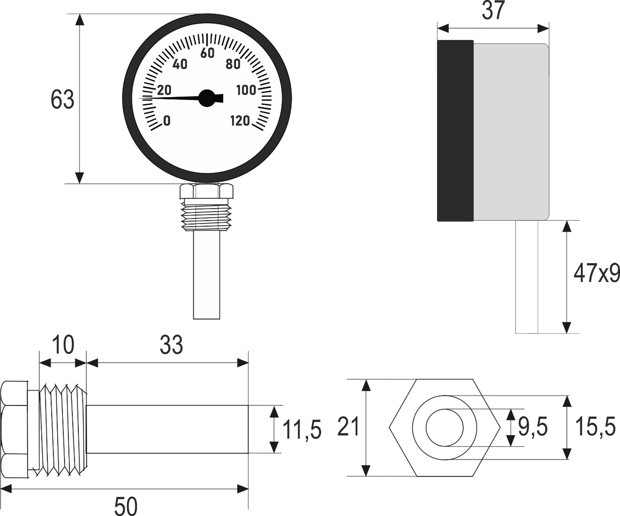 TPM03B.45 z osłoną G3/4 BOTTOM